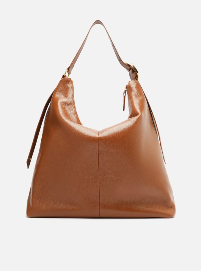 Bolsa Hobo Marrom Couro Grande Básica