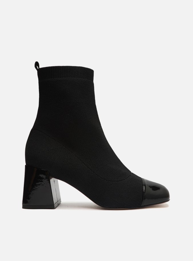Bota Preta Knit Cano Curto Cap Toe