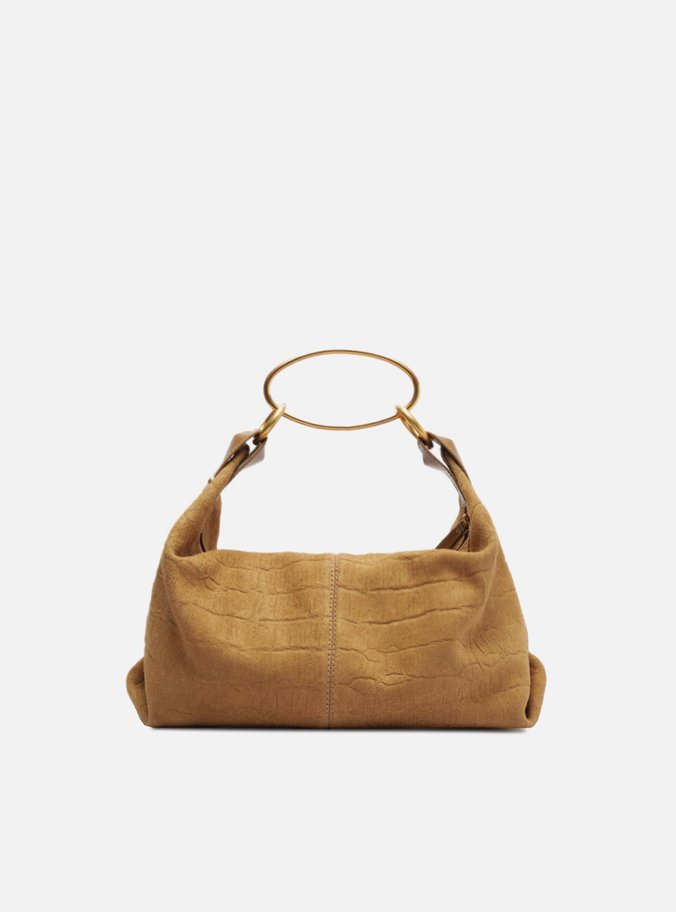Bolsa Tote Marrom Suede Croco Média