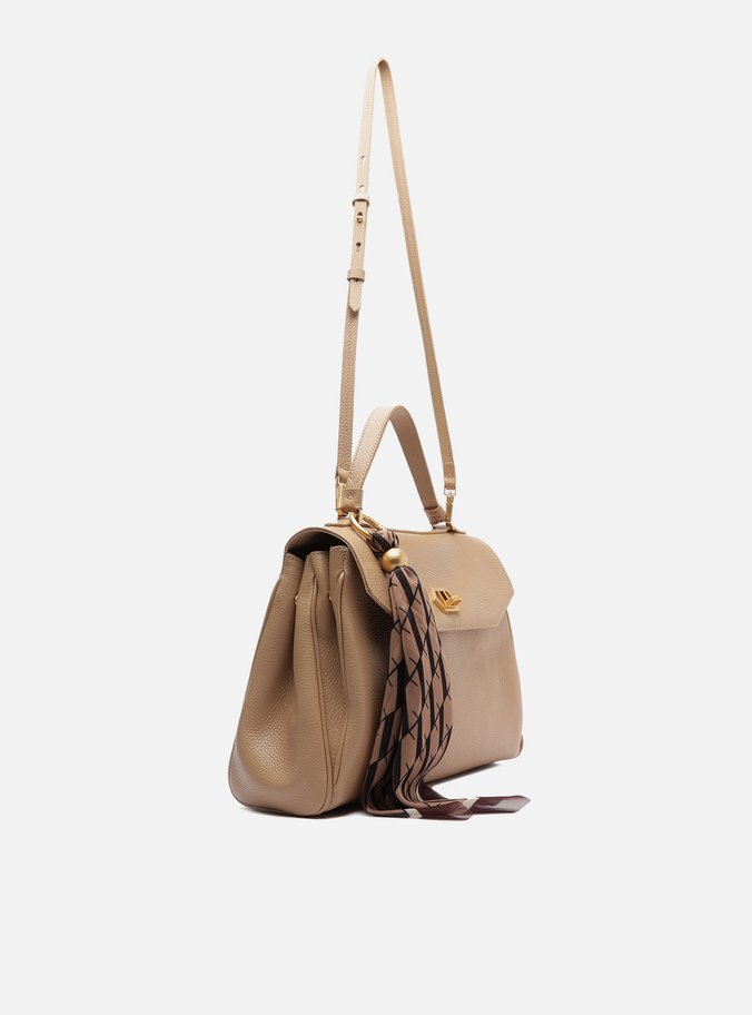 Bolsa Satchel Bege Couro Média Lenço
