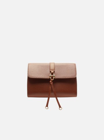 Arezzo — Bolsa Tiracolo Marrom Pequena Metal Tiras Frontais