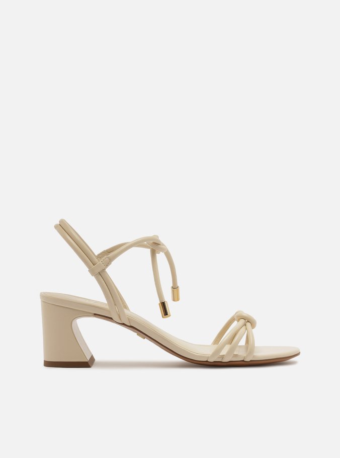 Sandália Off-White Couro Salto Baixo Bloco Nó