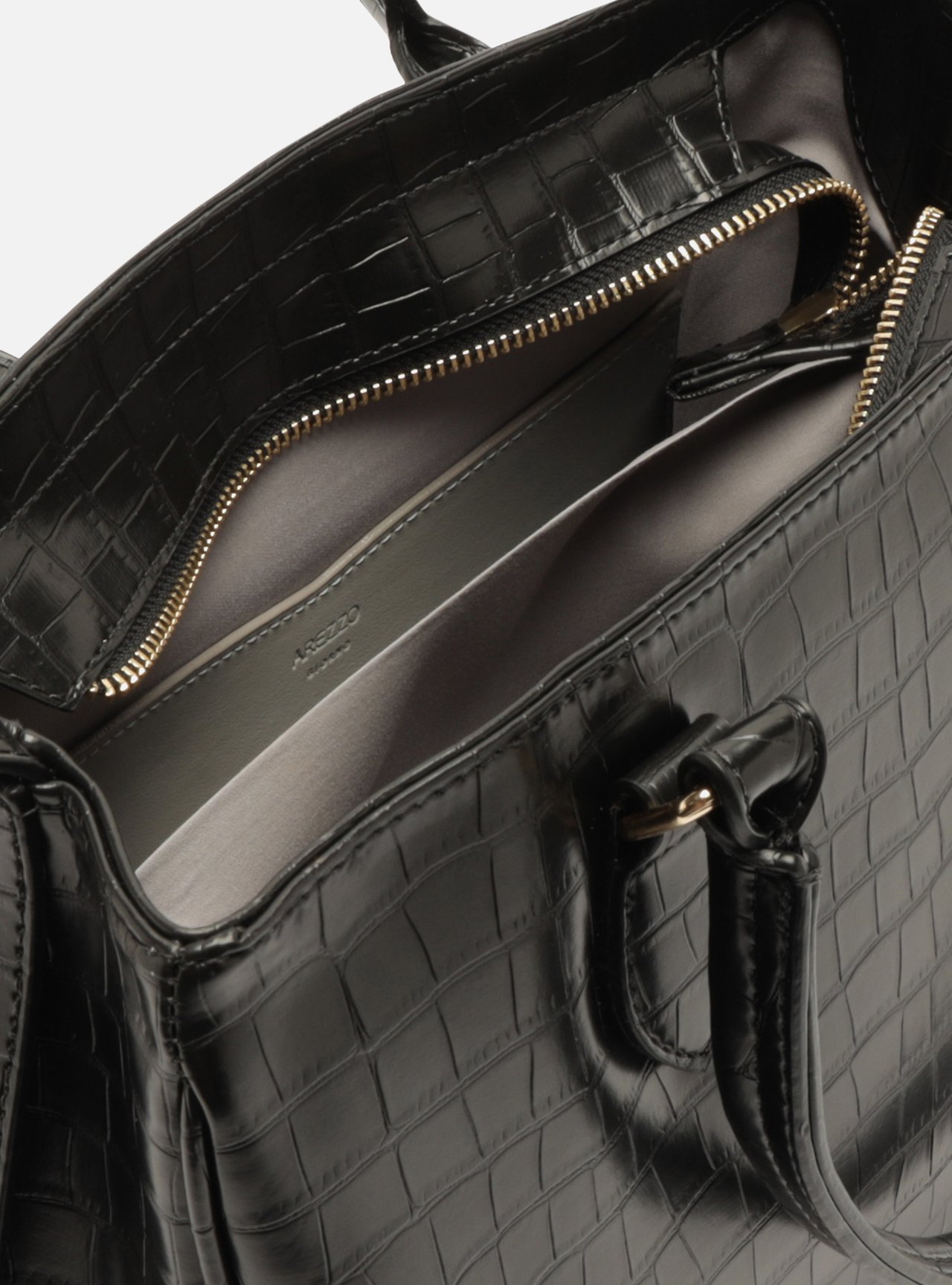 Bolsa Tote Preta Média Croco Metais — foto 4