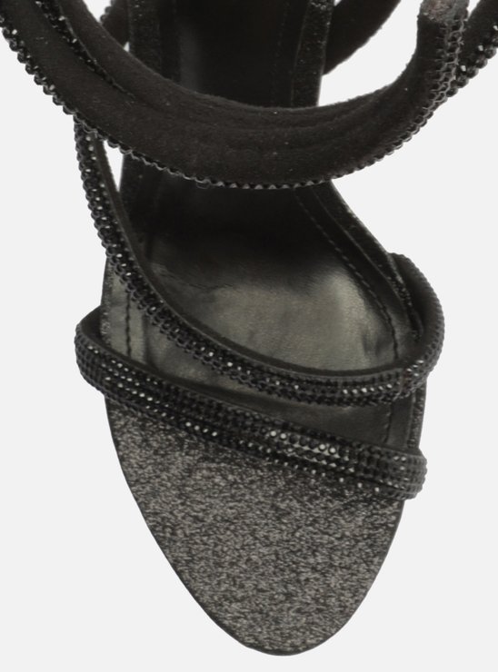 Sandália Preta Salto Fino Espiral Glitter Strass Gigi