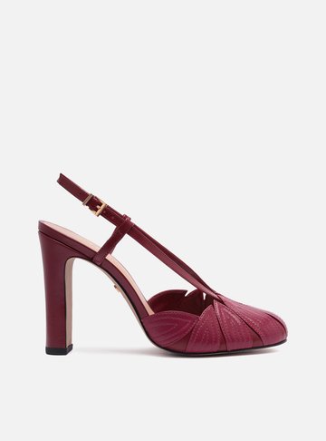 Scarpin Rosa Couro Salto Médio Folhas