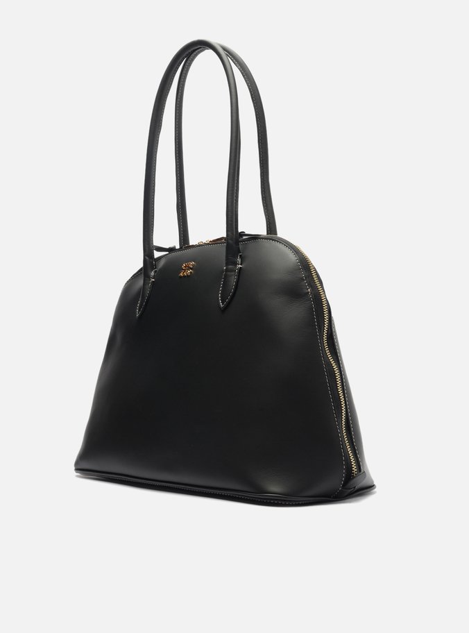 Bolsa Shopping Preta Couro Grande Assinatura