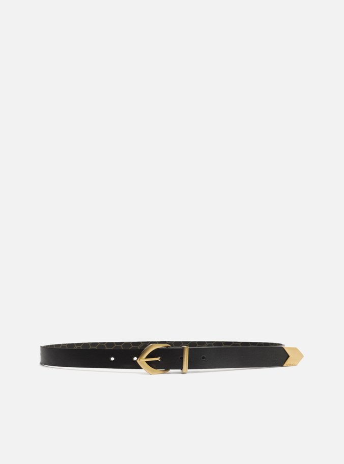 Cinto Preto Couro Fivela Dourada