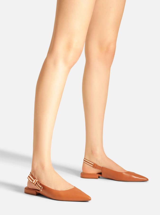 Sapatilha Marrom Couro Slingback Laço