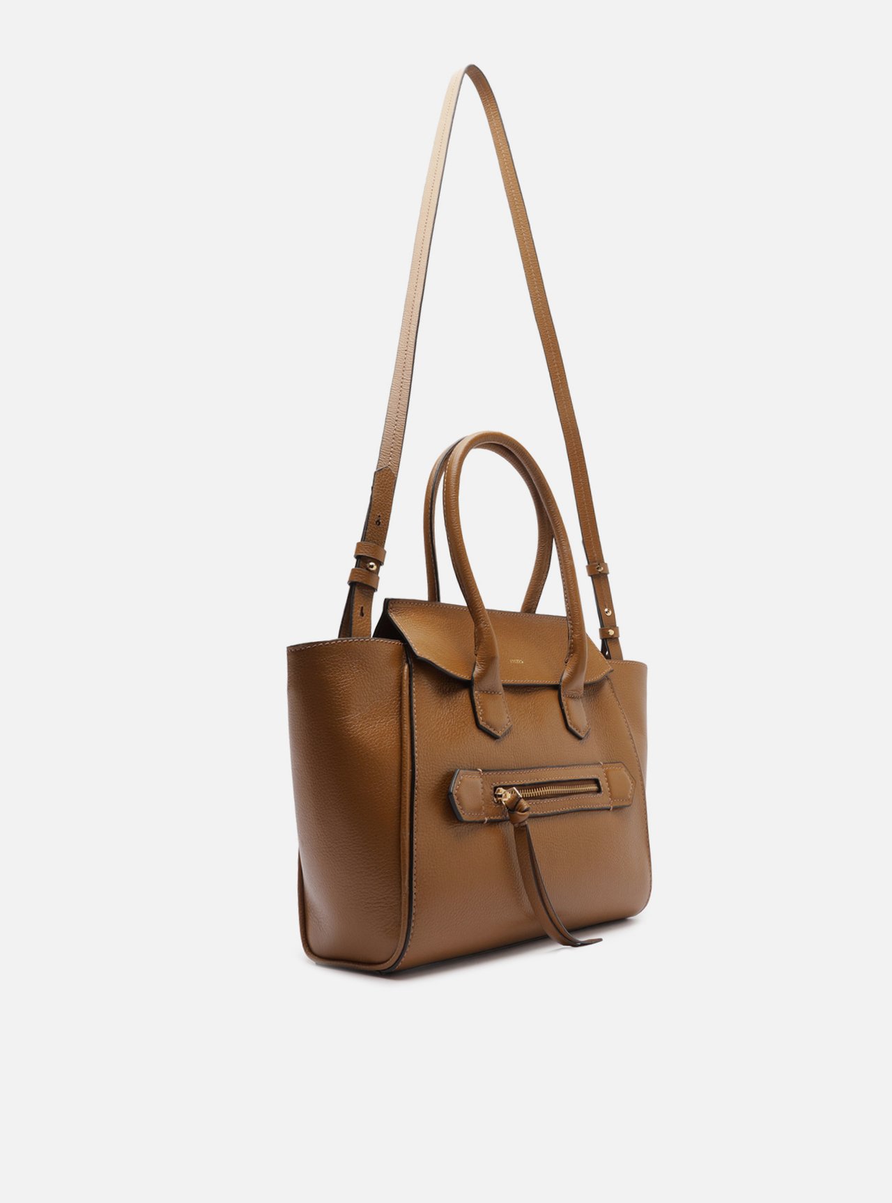 Bolsa Tote Caramelo Couro Média Bolso Zíper — foto 5