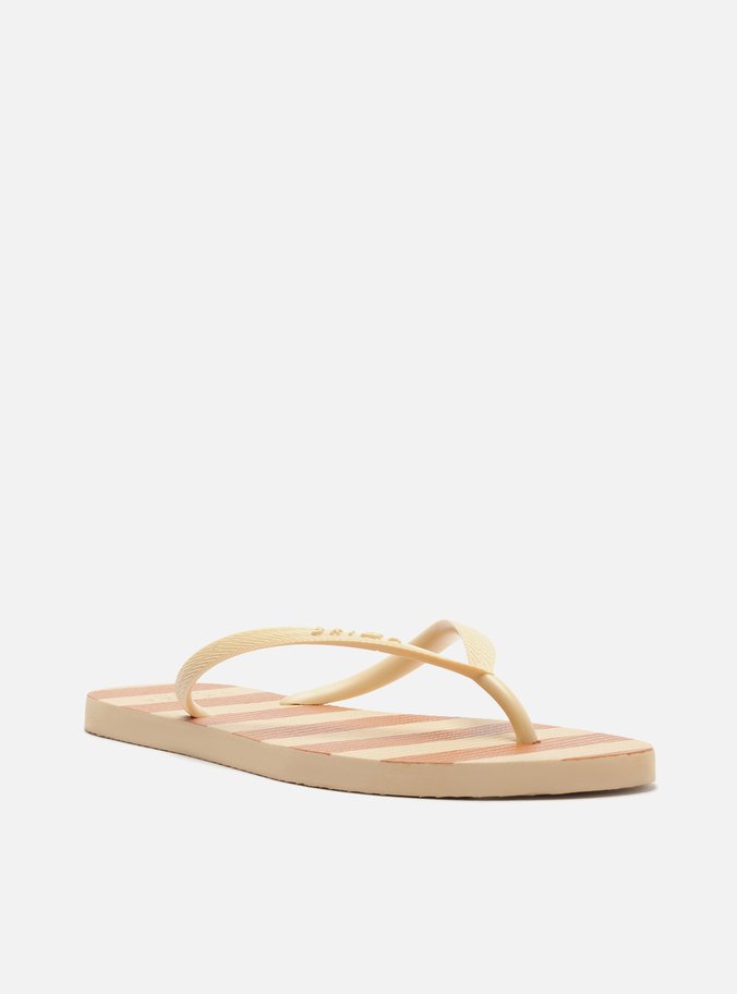 Chinelo de Dedo Bege e Laranja Listras Brizza