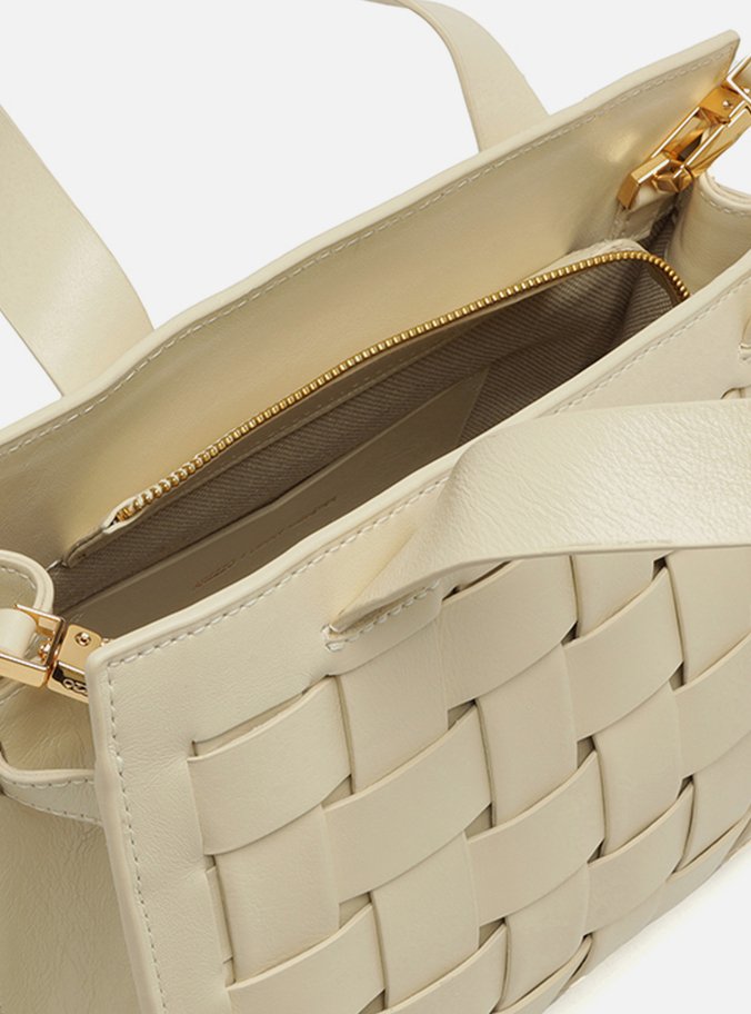 Bolsa Tote Branca Couro Grande Tressê Maxi Lenny