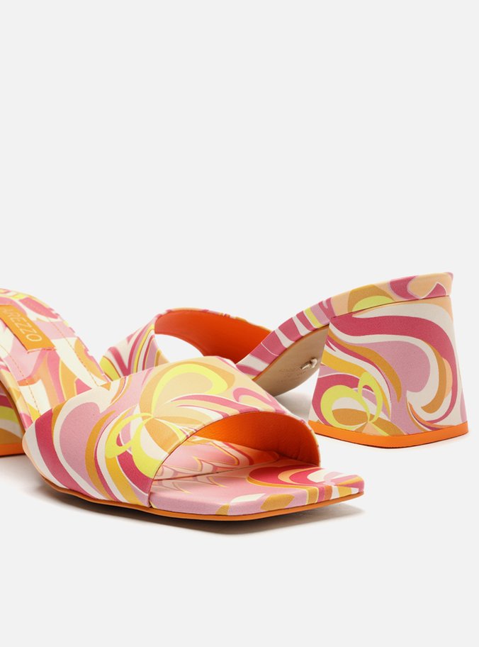 Sandália Rosa Estampada Salto Médio Bloco Gia