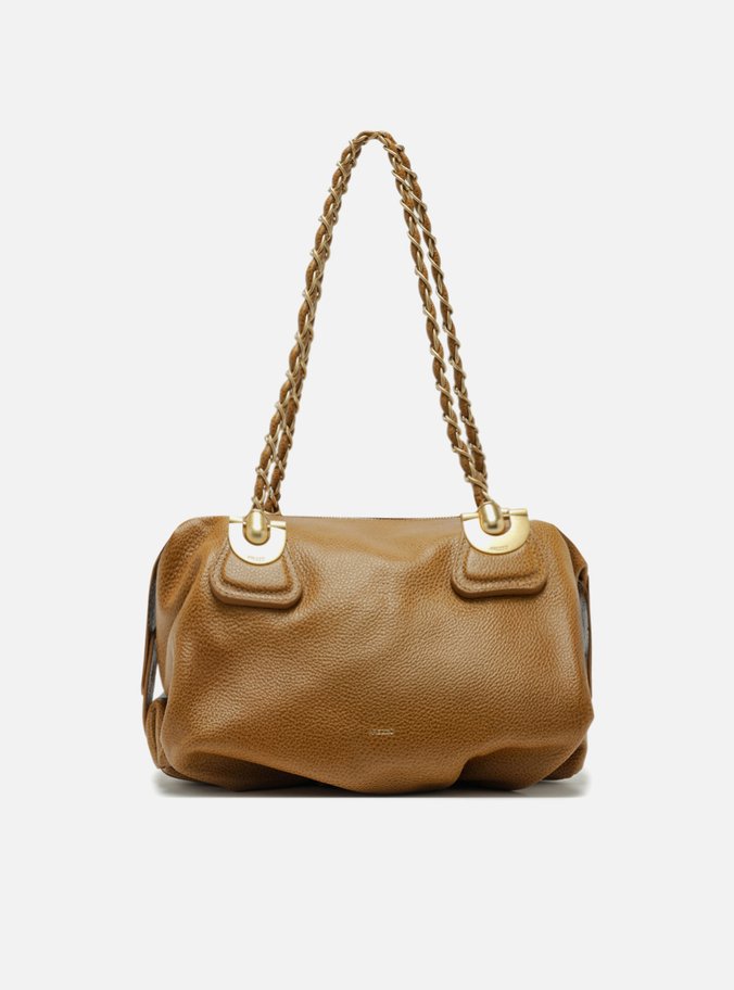 Bolsa Bowling Caramelo Couro Média Franzida