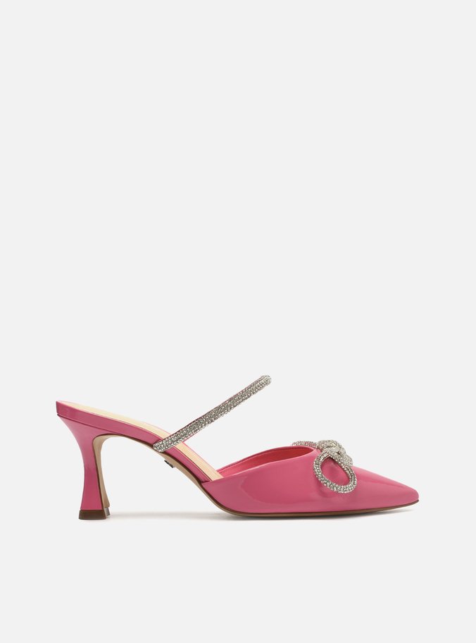Mule Rosa Verniz Salto Médio Bico Fino Strass
