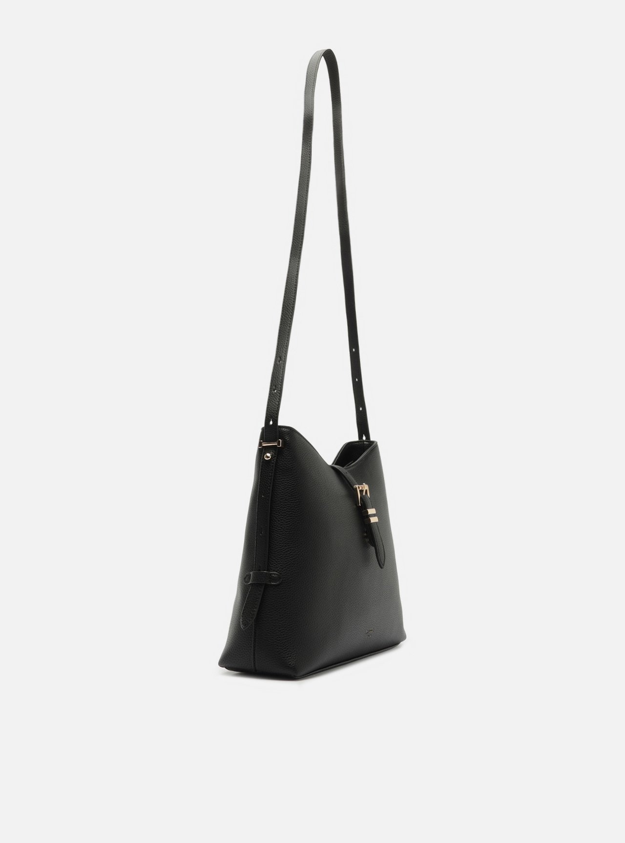 Bolsa Tiracolo Preta Grande Fivela Dourada — foto 5