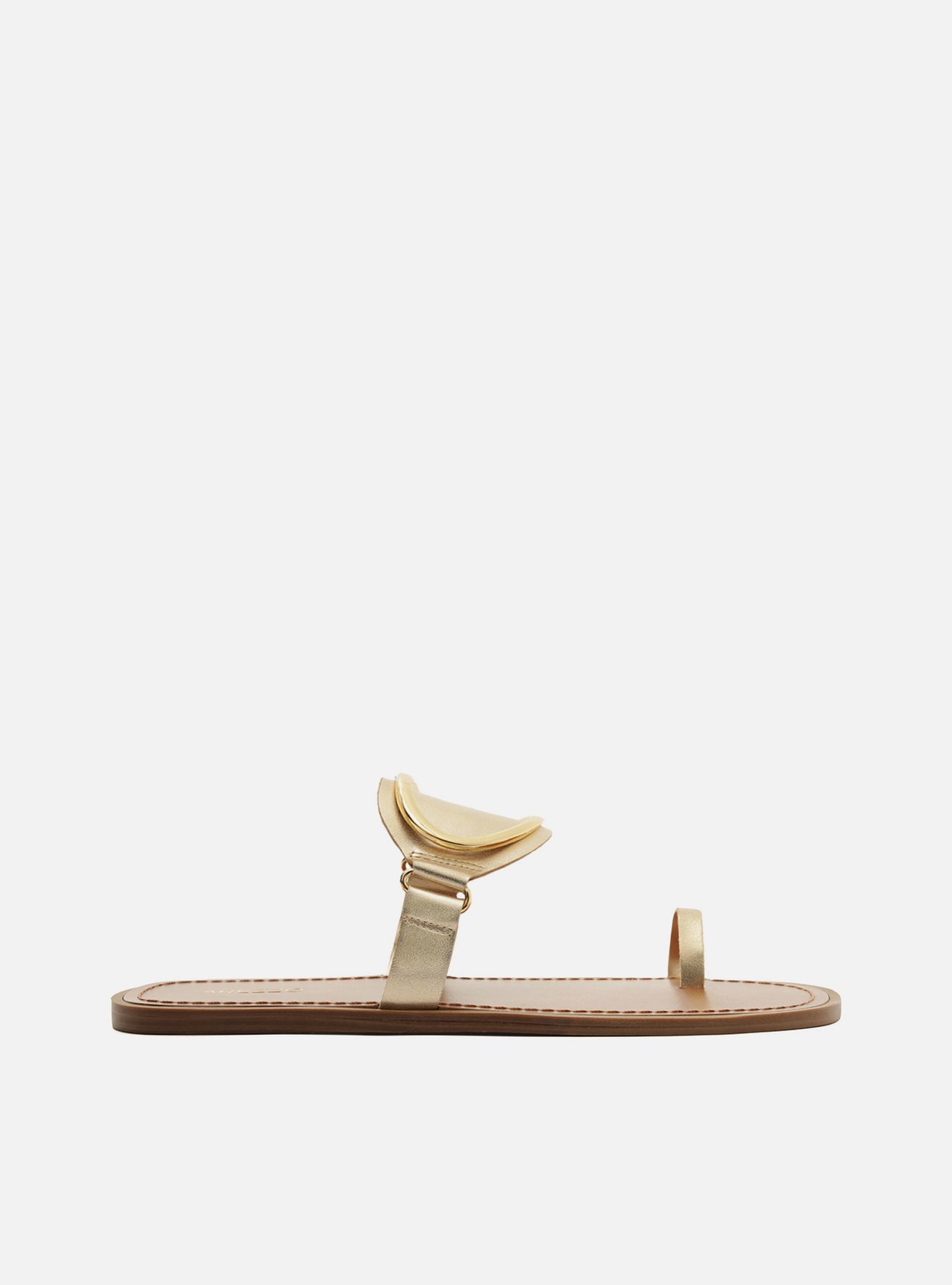 Sandália Rasteira Dourada Couro Metal Ovalado — foto 1