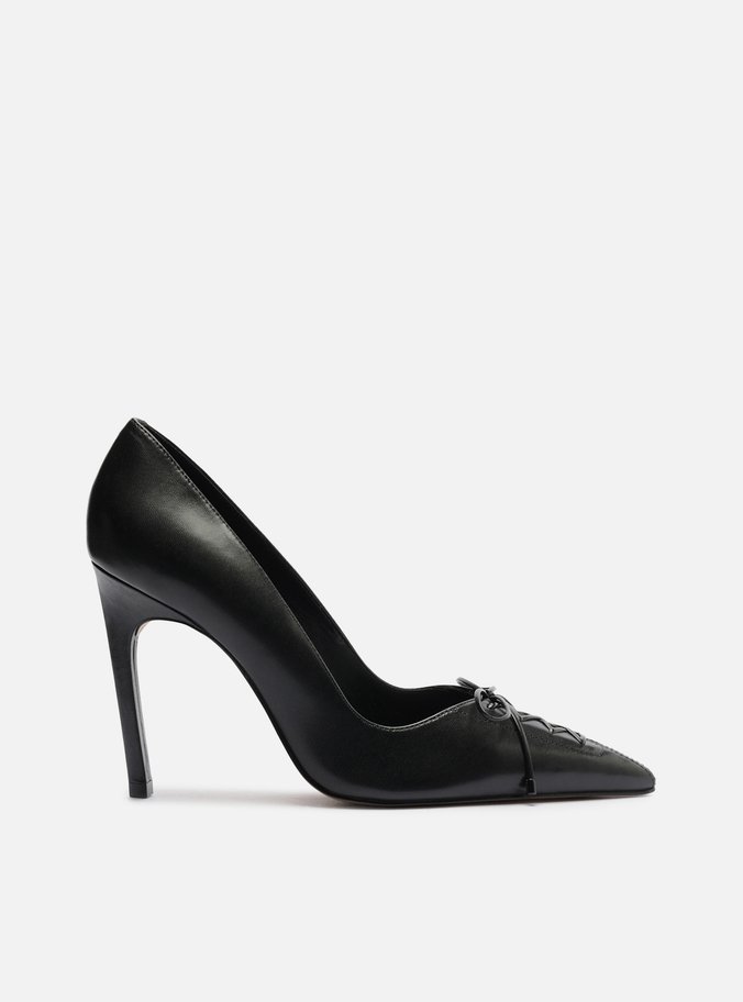 Scarpin Preto Couro Salto Alto Fino Lacing