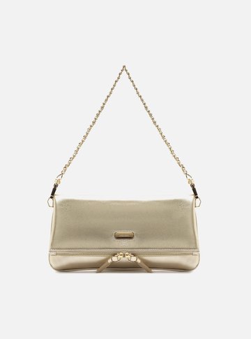 Bolsa Tiracolo Dourada Couro Média Dobrável
