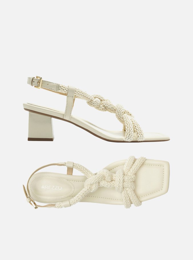 Sandália Off-White Cordão Nós Salto Bloco