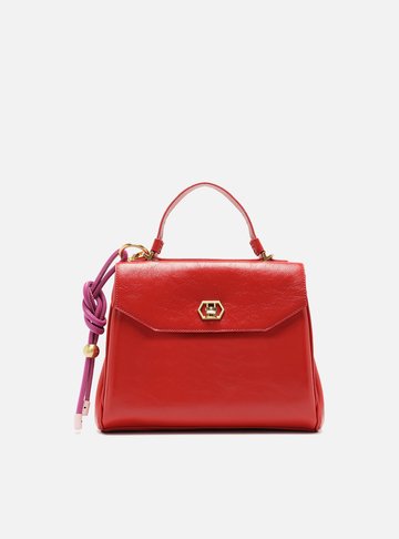 Bolsa Satchel Vermelha Couro Média Bag Charm Nó