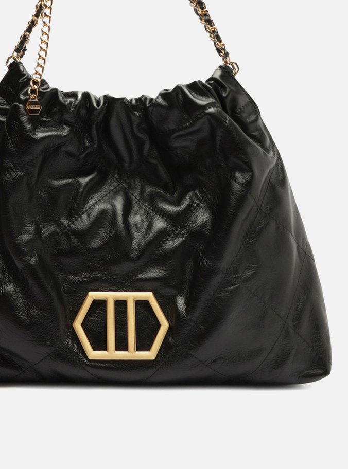 Bolsa Hobo Preta Couro Esther Grande