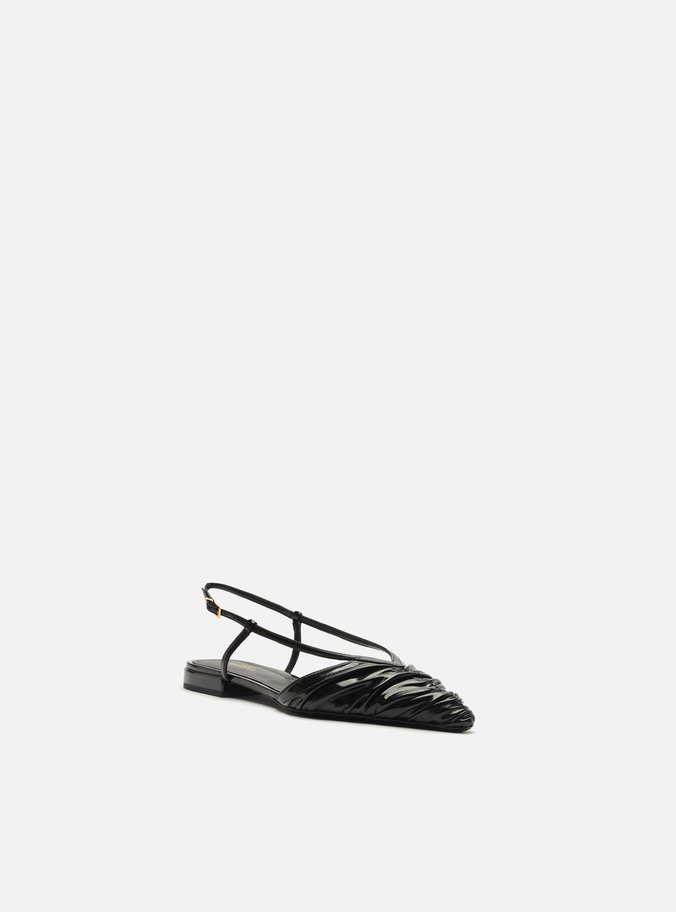 Sapatilha Preta Verniz Bico Fino Slingback