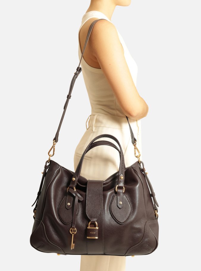 Bolsa Tote Marrom Couro Média Cadeado