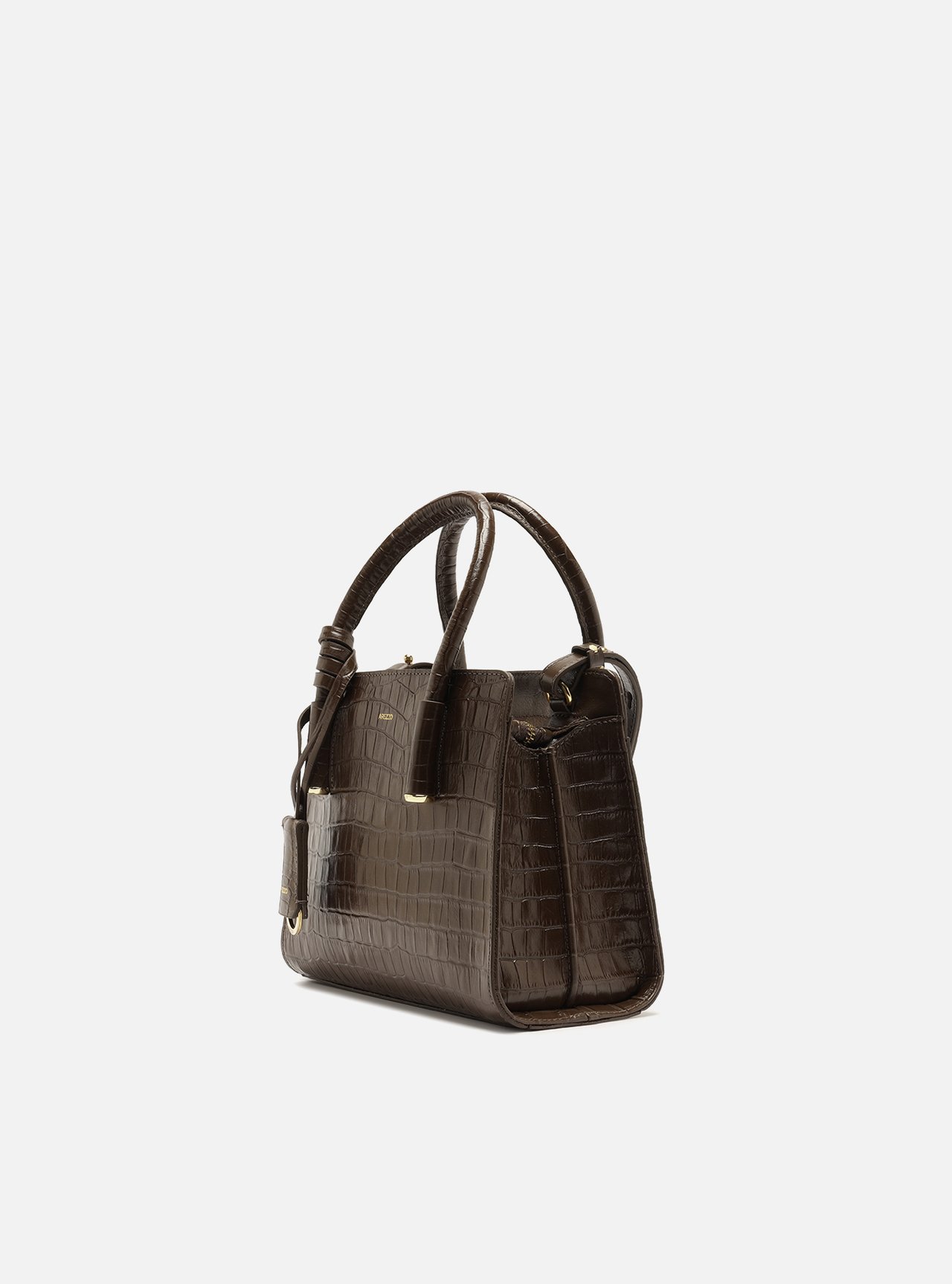 Bolsa Tote Marrom Couro Pequena Croco — foto 2