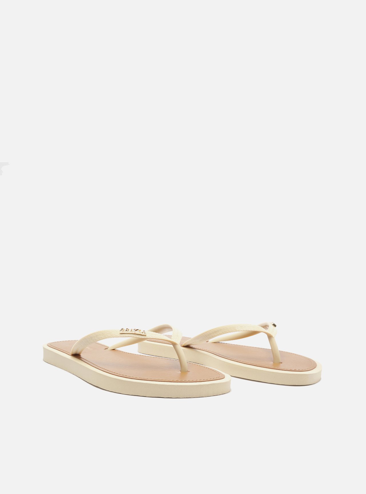 Chinelo de Dedo Tiras Off-White Palmilha Marrom — foto 4