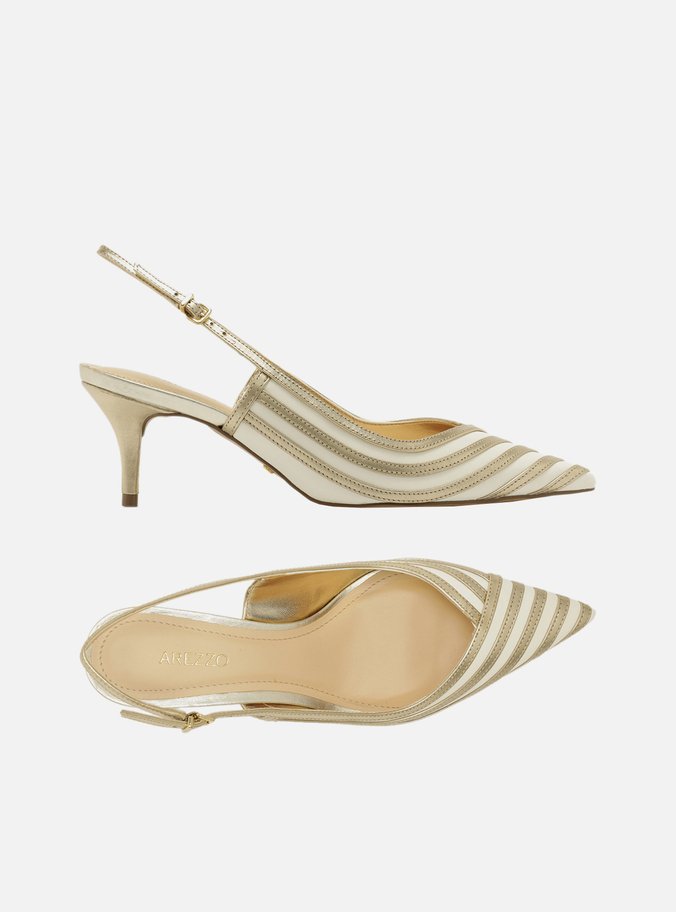 Scarpin Dourado Bicolor Salto Kitten Slingback