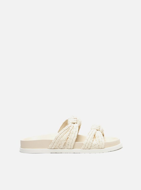 Rasteira Off-White Tecido Tiras Nós