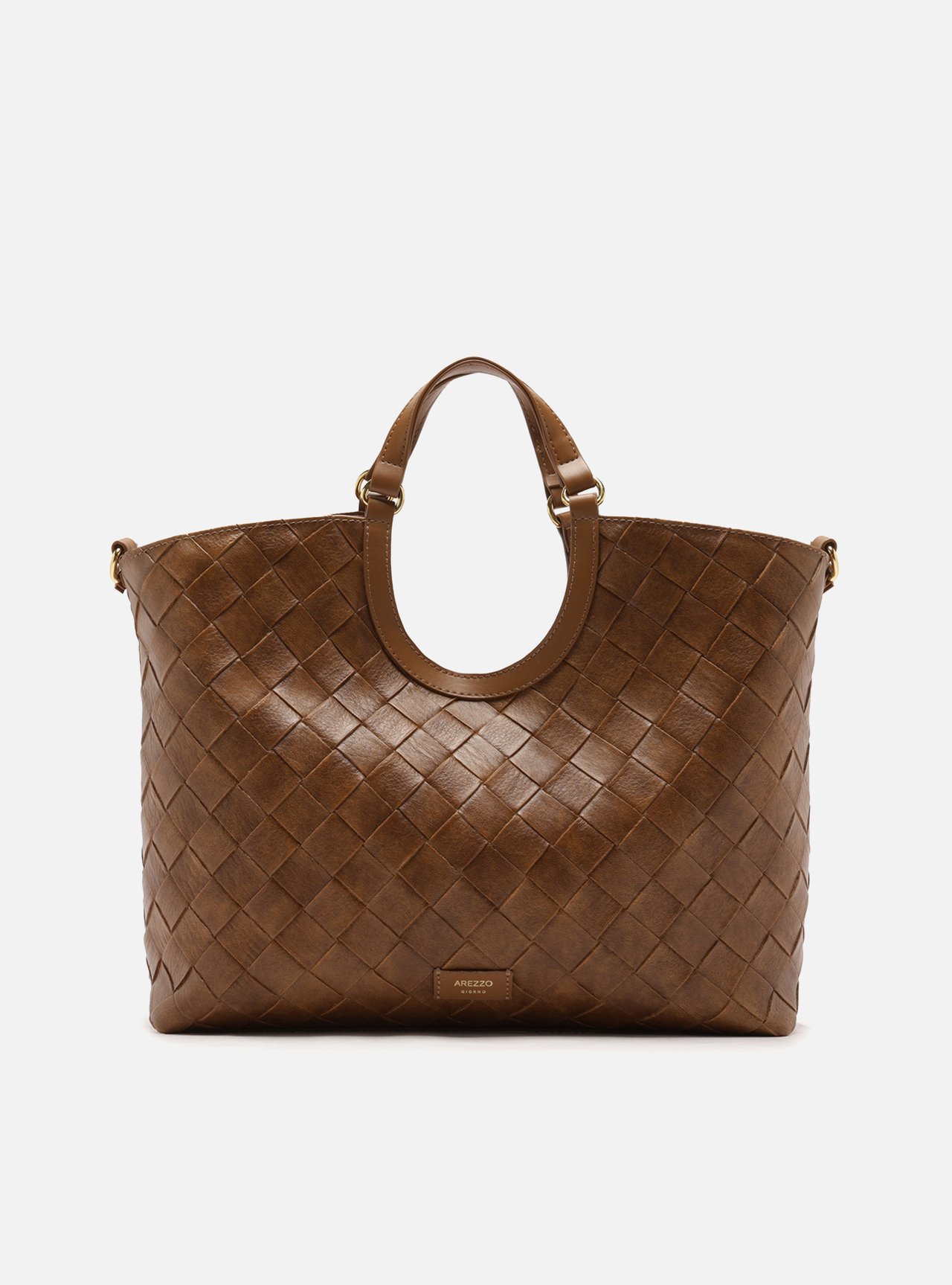 Bolsa Tote Marrom Claro Tressê Grande Tag — foto 1
