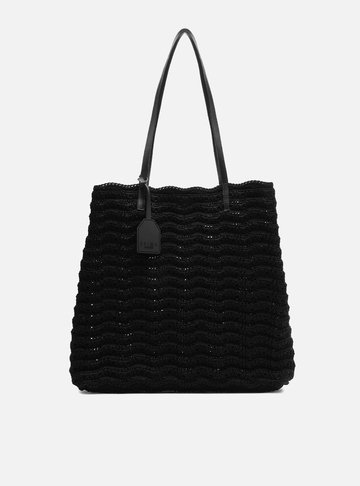 Bolsa Shopping Preta Crochê Daisy Grande