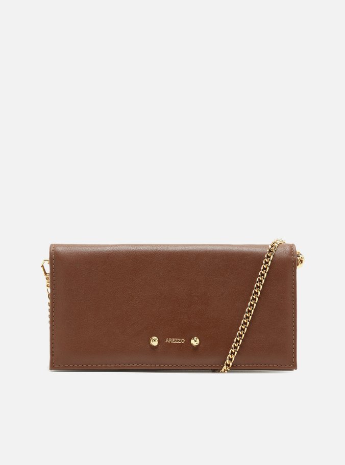 Clutch Marrom Couro Pequena Rebites
