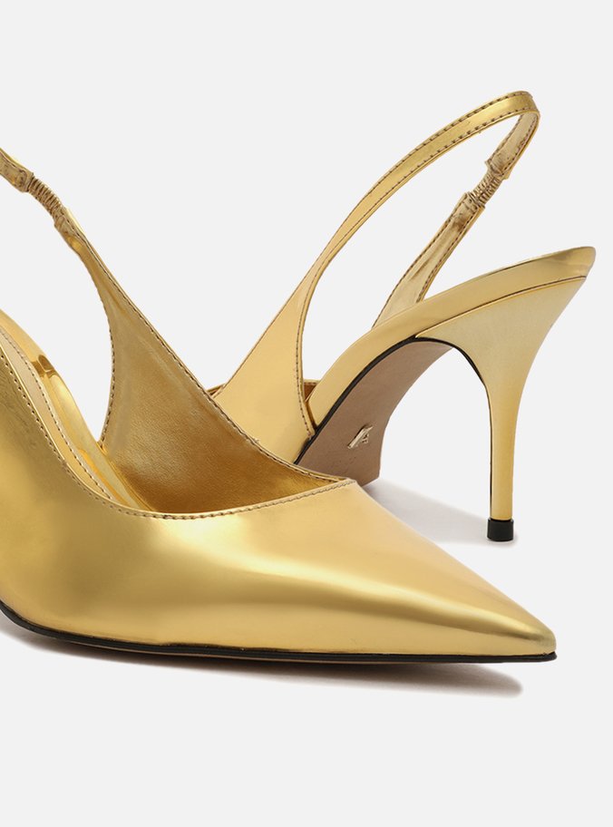 Scarpin Dourado Bico Fino Slingback