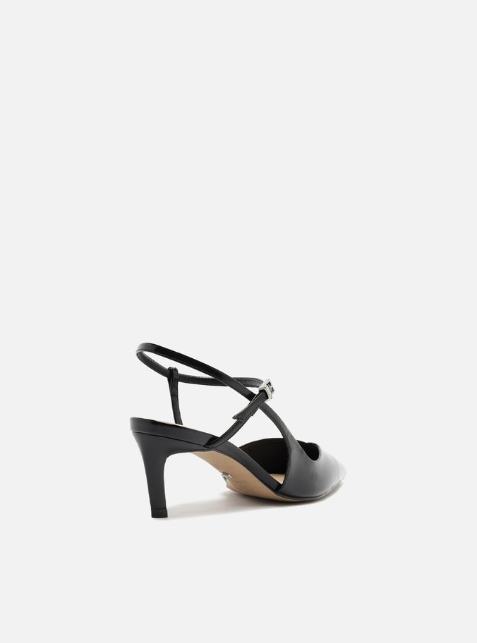 Scarpin Preto Salto Médio Slingback Cruzado