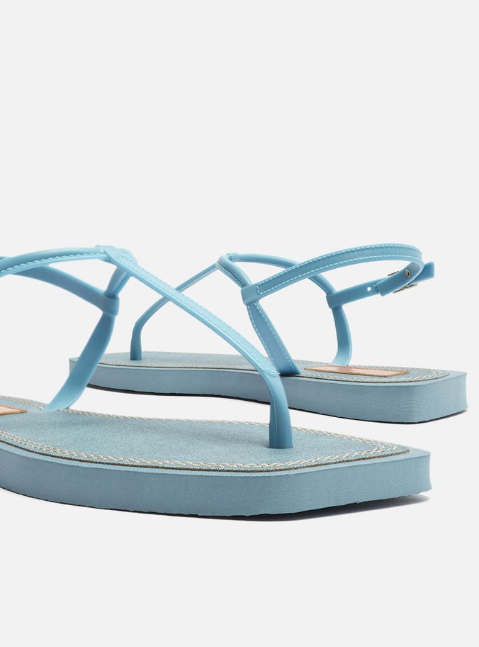 Sandália Rasteira Azul Jeans Slim Square Brizza