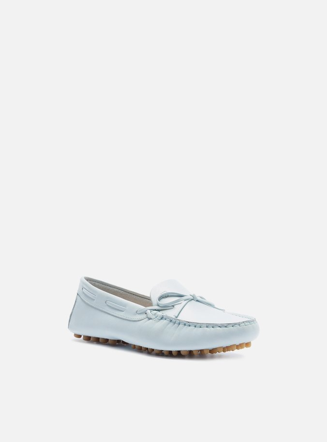 Mocassim Azul Couro Sola Emborrachada Retrô