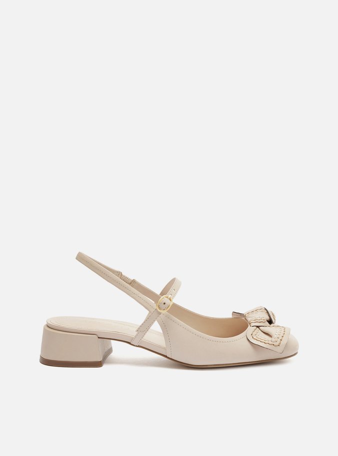 Sapato Boneca Branco Couro Bloco Laço Pesponto