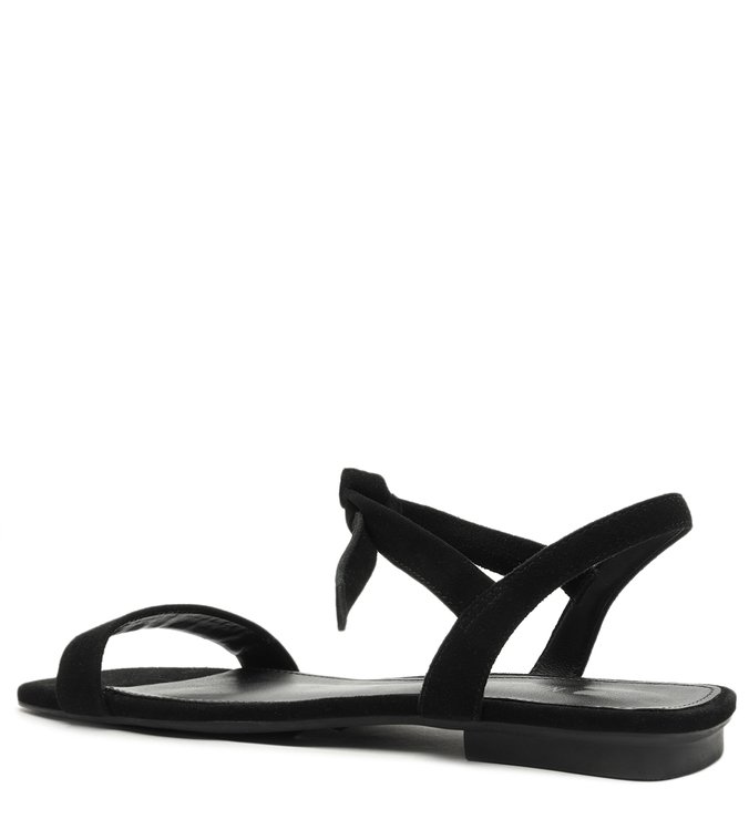 Sandália Rasteira Preta Nobuck Lace Up Nina