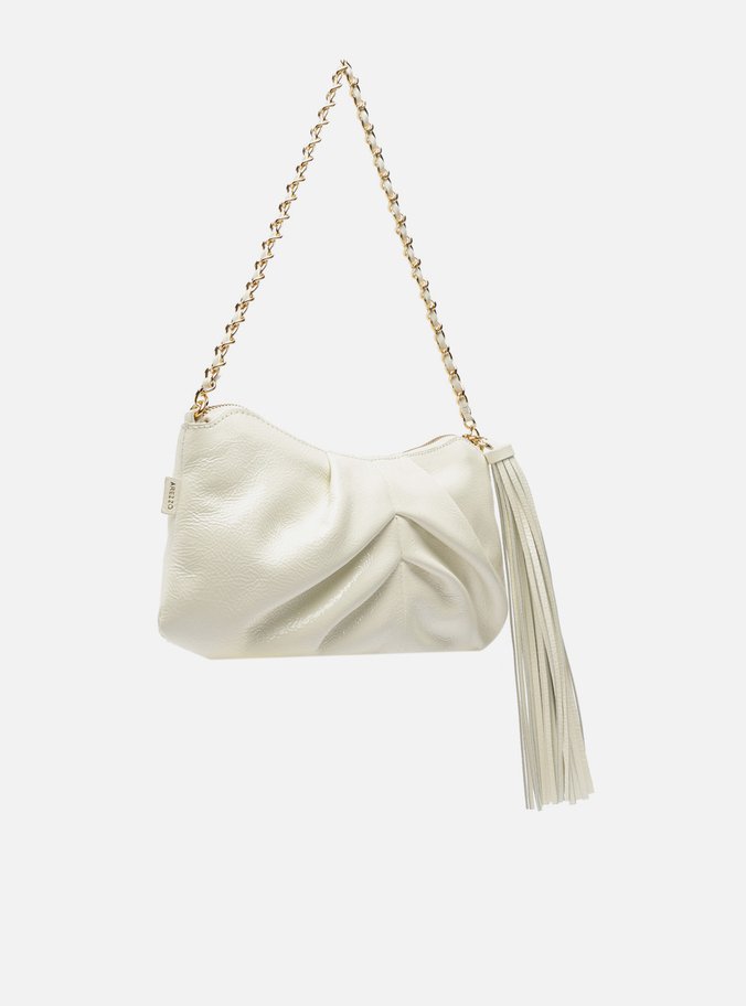 Bolsa Shoulder Branca Couro Grande Franzida