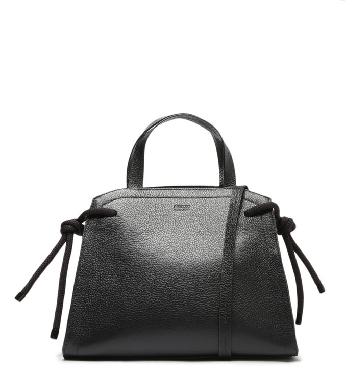 Tote Preta Couro Cordão Giulia Grande