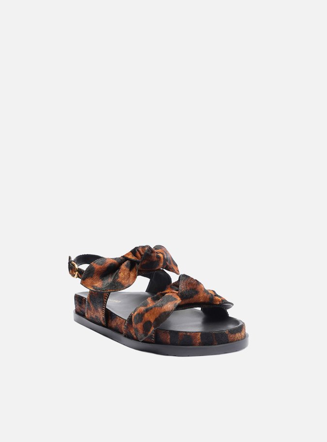 Sandália Papete Animal Print Laços Tachas