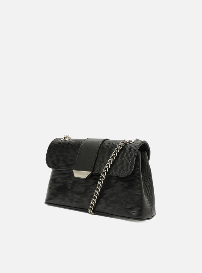 Bolsa Tiracolo Preta Couro Média Lapela Metal