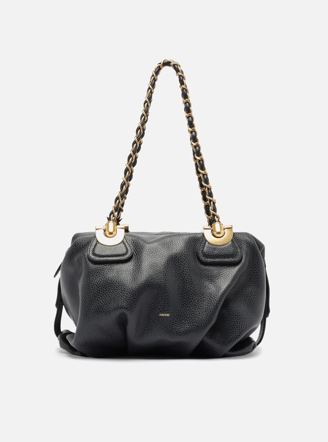 Bolsa Bowling Preta Couro Média Franzida
