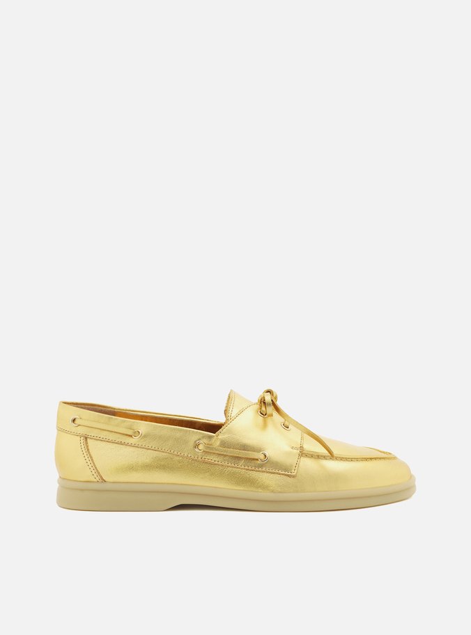 Mocassim Dourado Salto Rasteiro