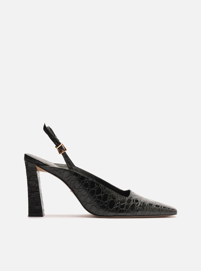 Scarpin Preto Croco Slingback
