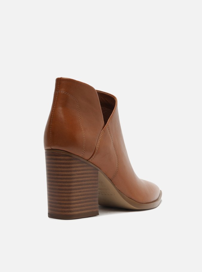 Bota Marrom Couro Cano Curto Salto Alto Bloco