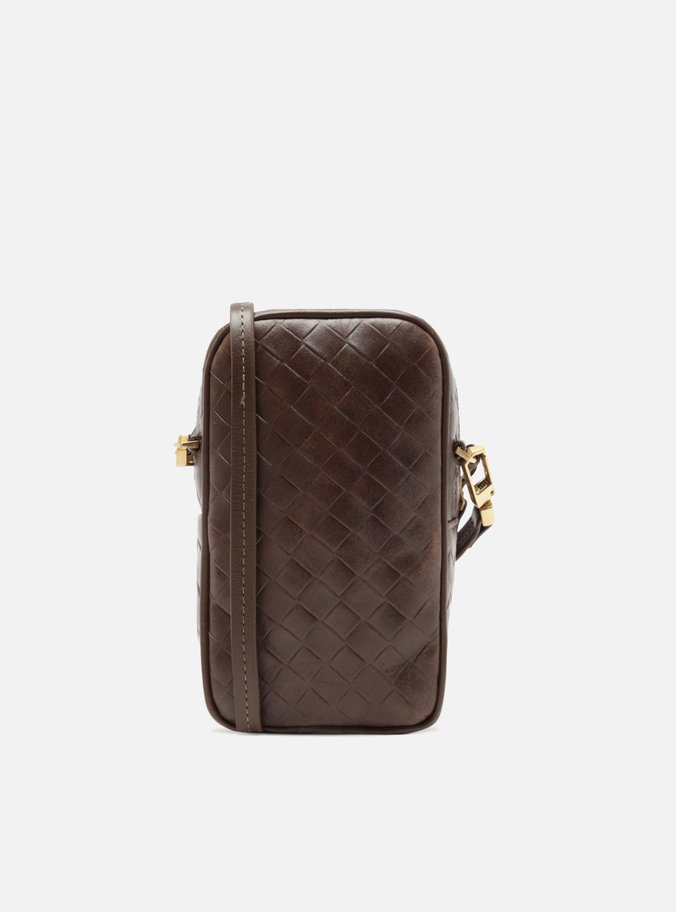 Mini Bag Marrom Couro Tressê Porta-Celular
