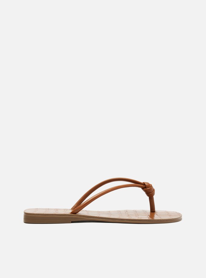 Rasteira Marrom Croco Bico Quadrado